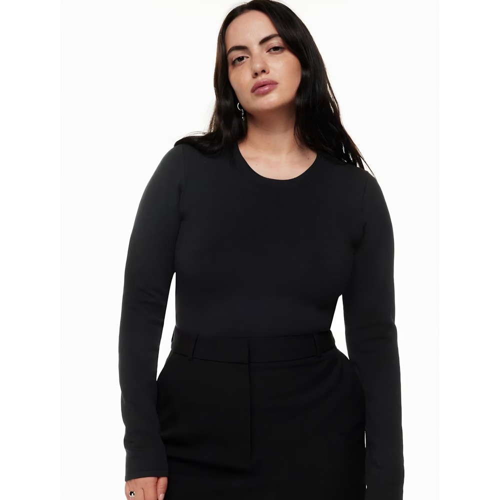 Babaton Aritzia Black Sculpt Knit Crew Minimalist Base Layer Longsleeve Top‎ szL